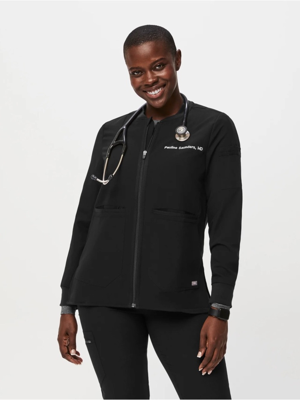 FIGS Bellery Scrub Jacket Black Size L Technical Collection Zip Healthcare Nurse